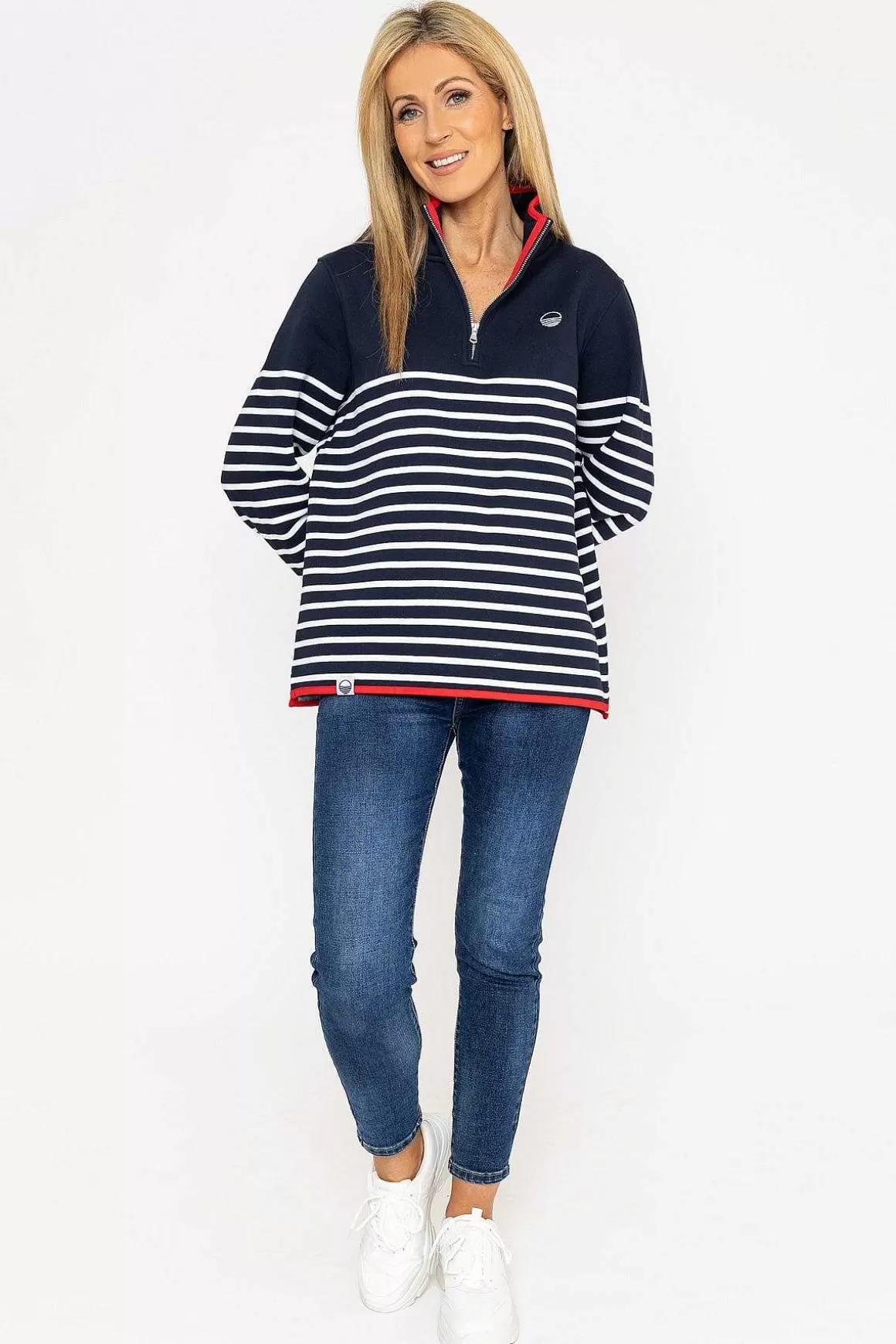 West Quay 1/2 Zip Stripe Sweatshirt In Navy Outlet