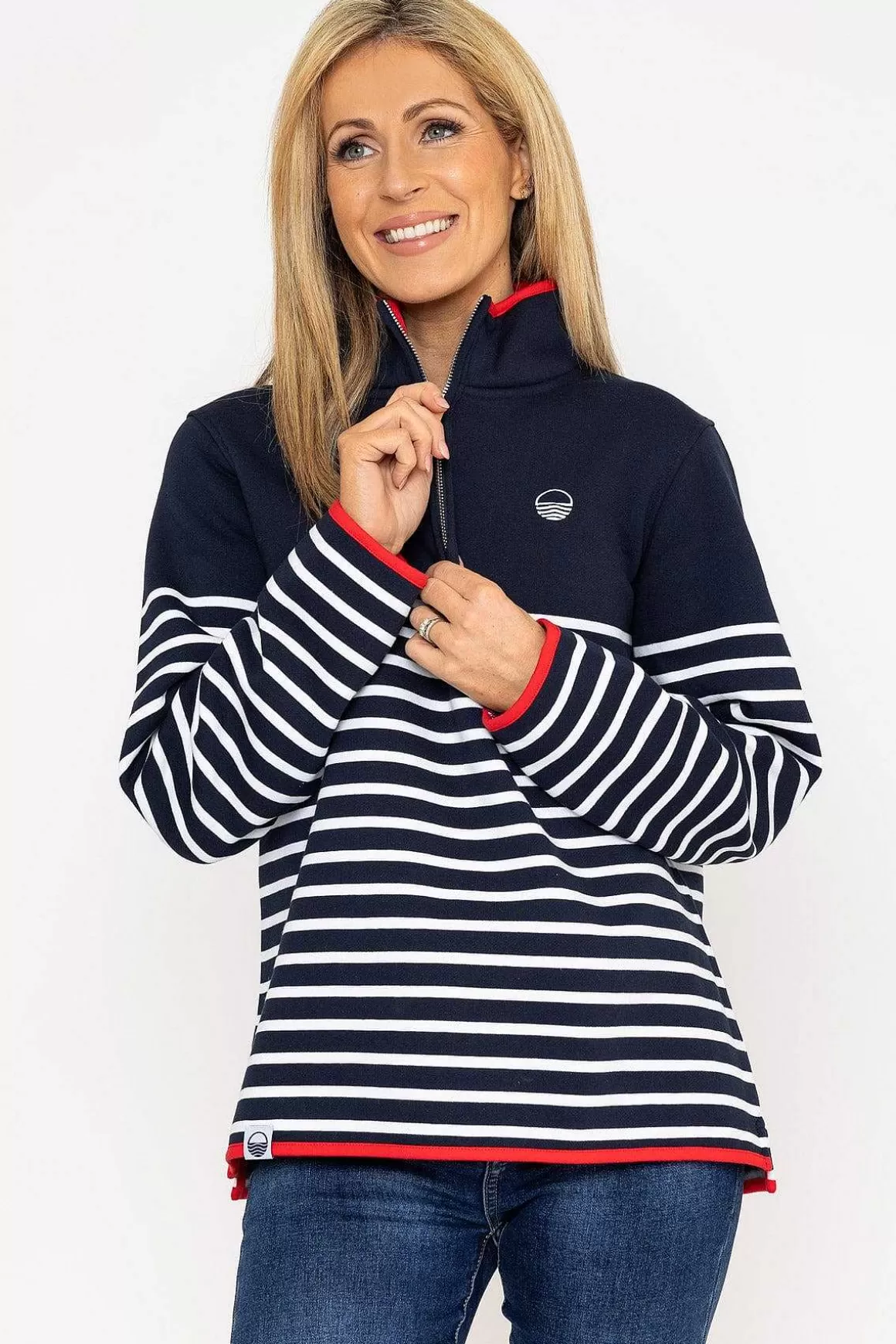 West Quay 1/2 Zip Stripe Sweatshirt In Navy Outlet