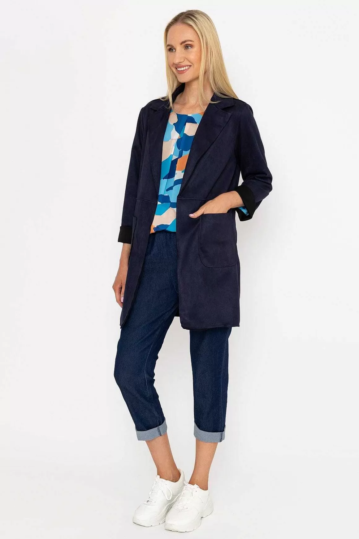 Pala D'oro 3/4 Suede Jacket In Navy Flash Sale