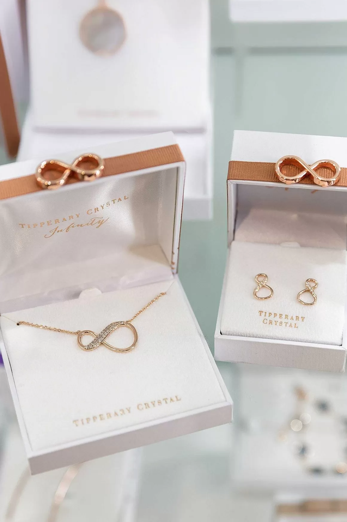 Tipperary Crystal Jewellery 8 Shape Rose Gold Infinity Stud Earrings Shop