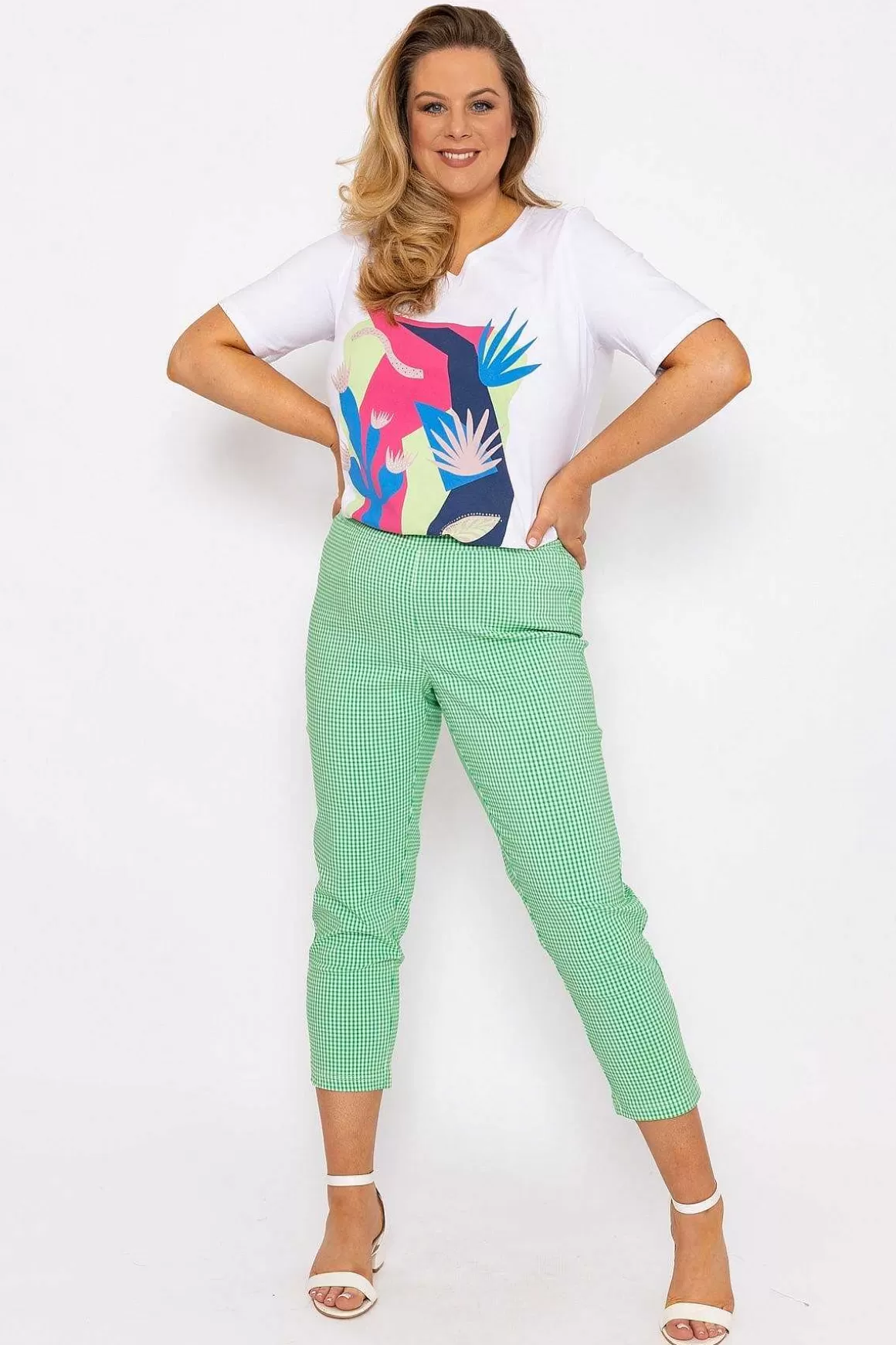 Ulla Popken Abstract Cactus Graphic Top In Off White Best Sale