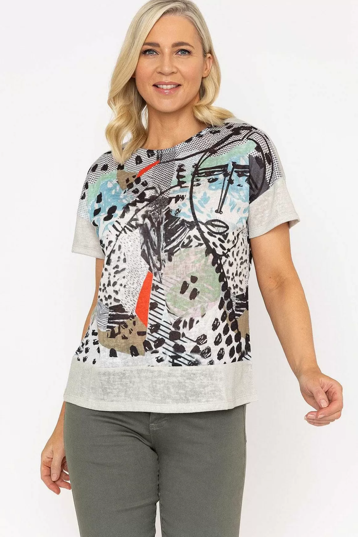 Kalisson Abstract Printed Round Neck T-Shirt In Sage Cheap