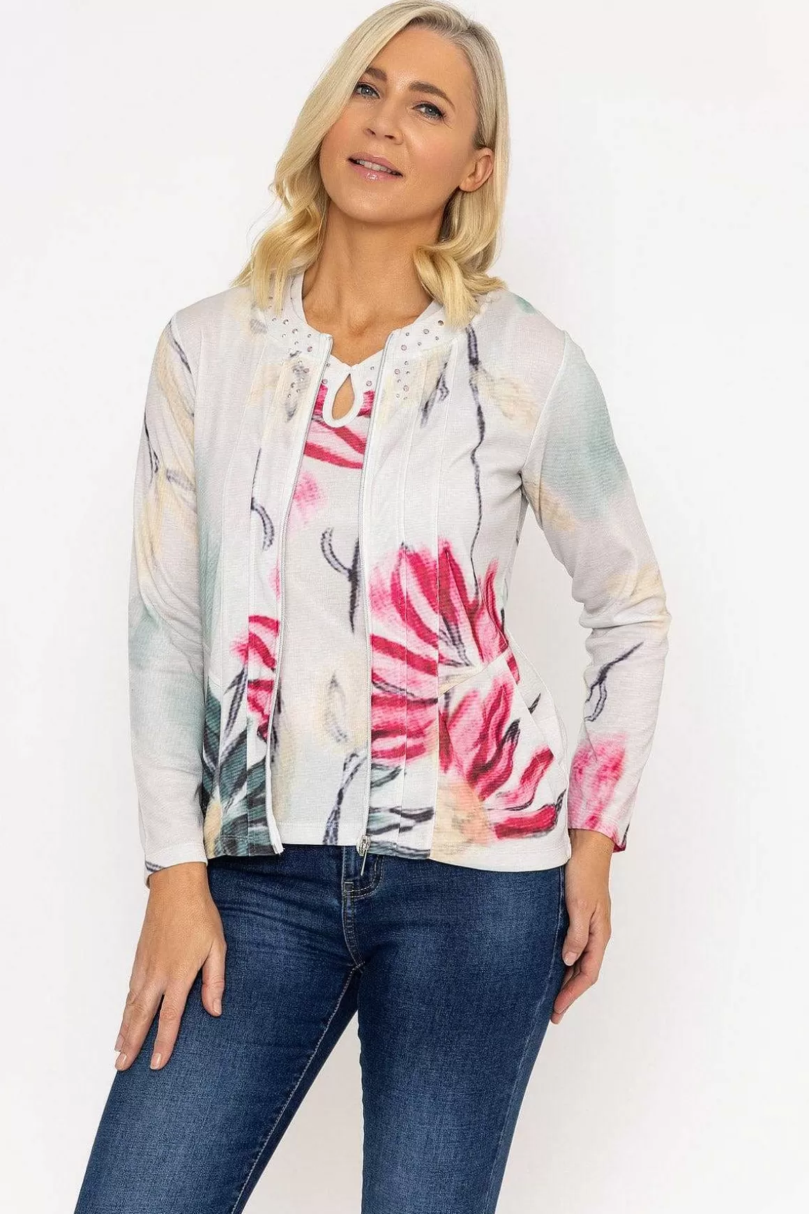 Kalisson Abstract Printed Zip Up Jacket In Multi Hot