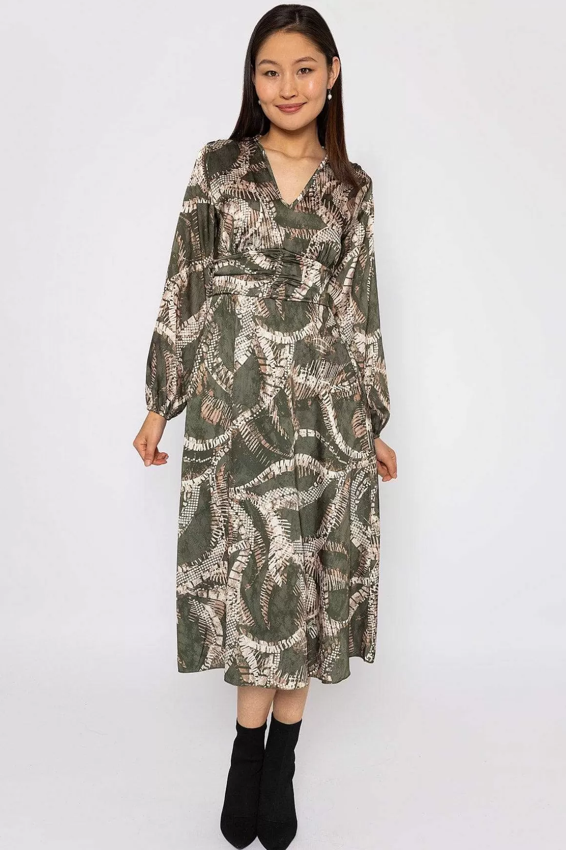 Pala D'oro Alina Khaki Print Midi Dress Store