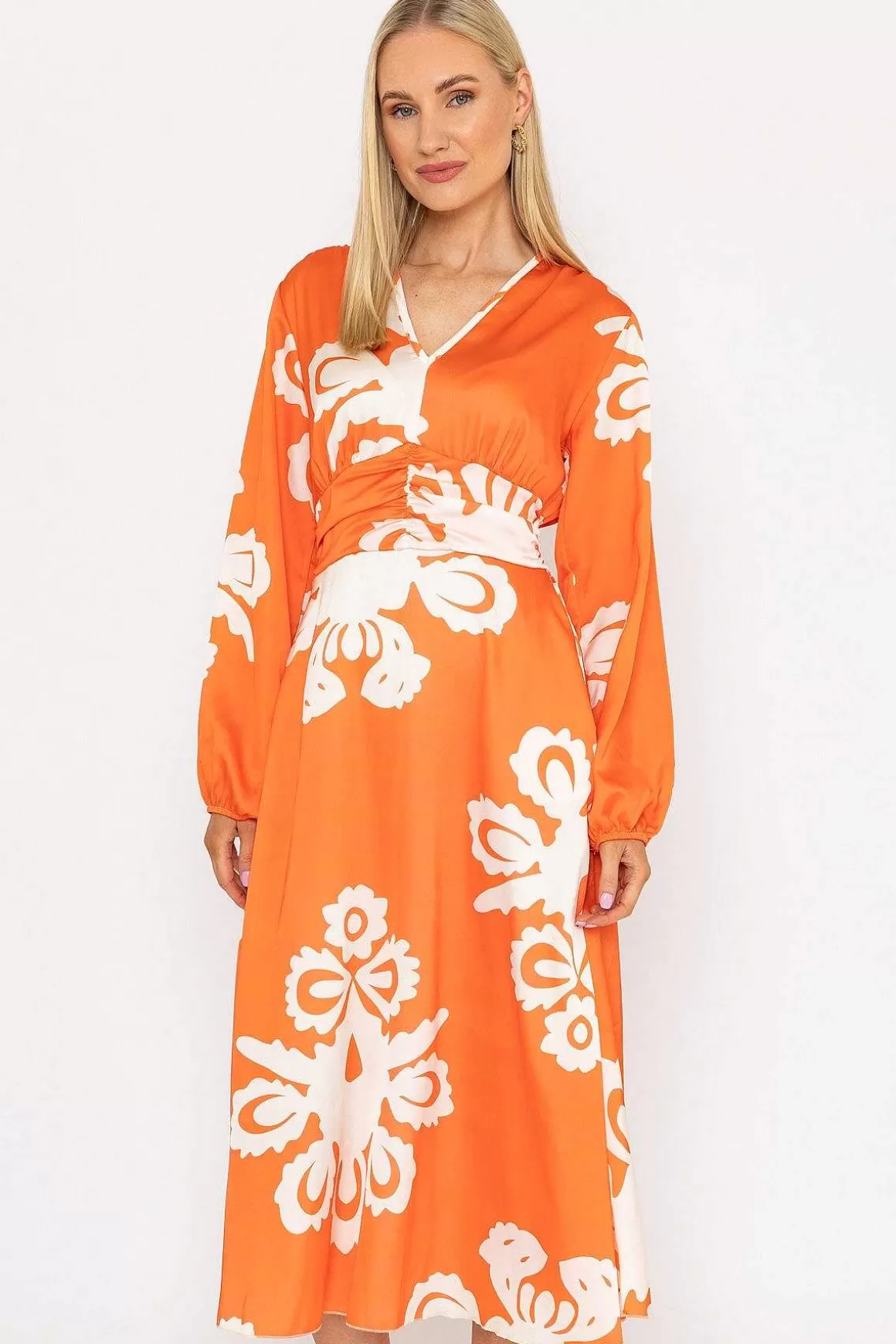 Pala D'oro Alina Midi Dress In Orange Print Shop