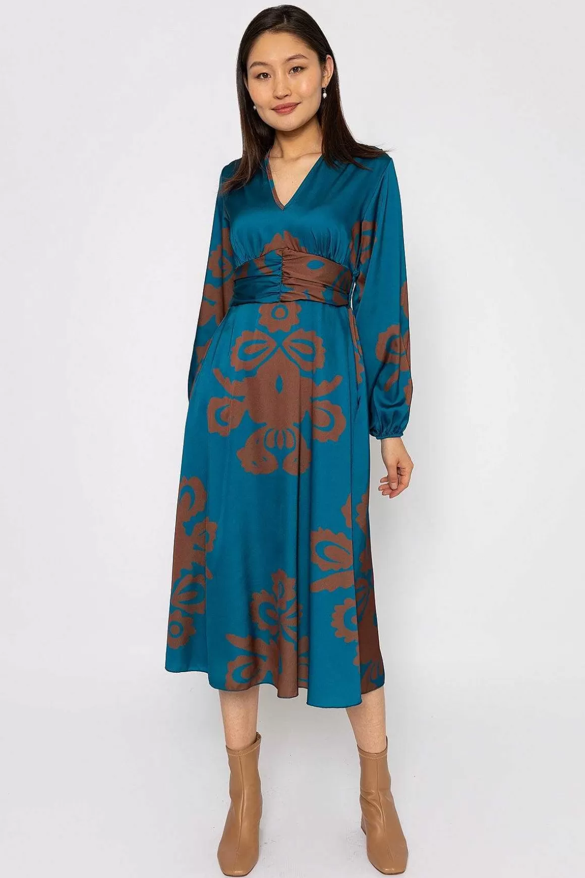 Pala D'oro Alina Teal Print Midi Dress Cheap