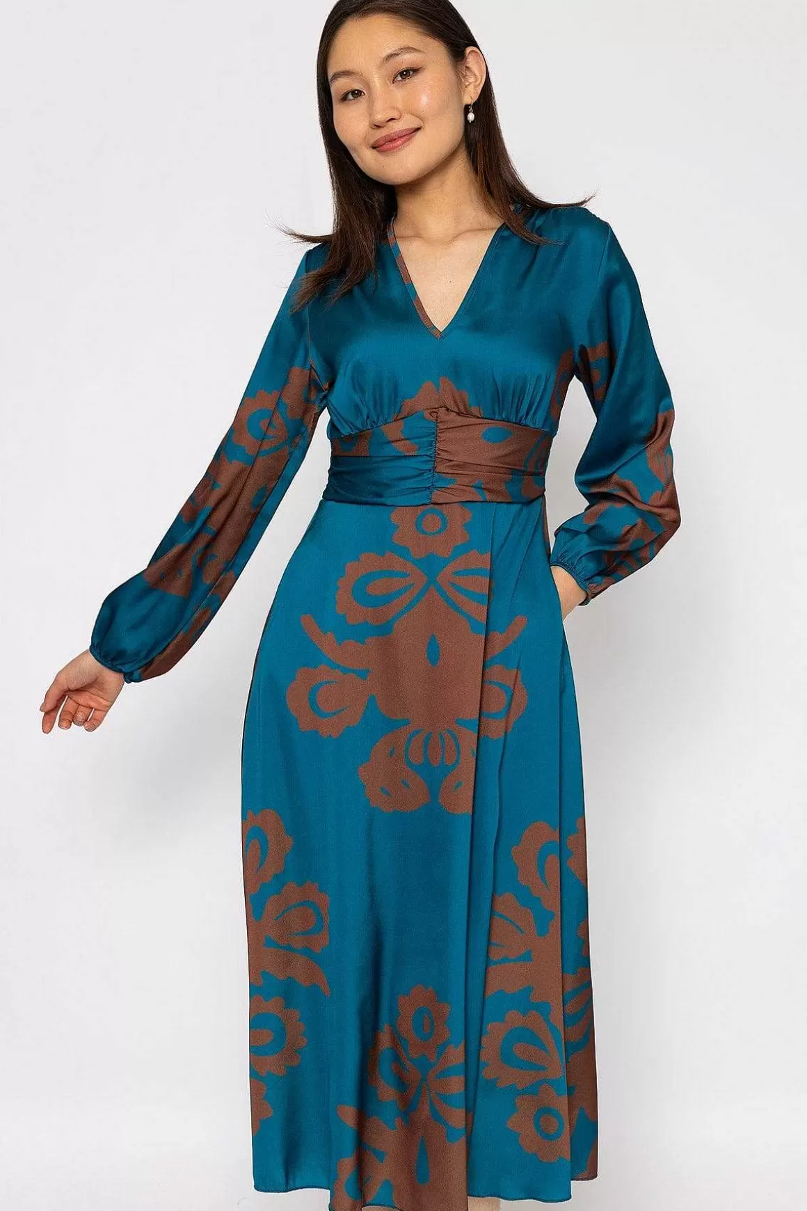 Pala D'oro Alina Teal Print Midi Dress Cheap