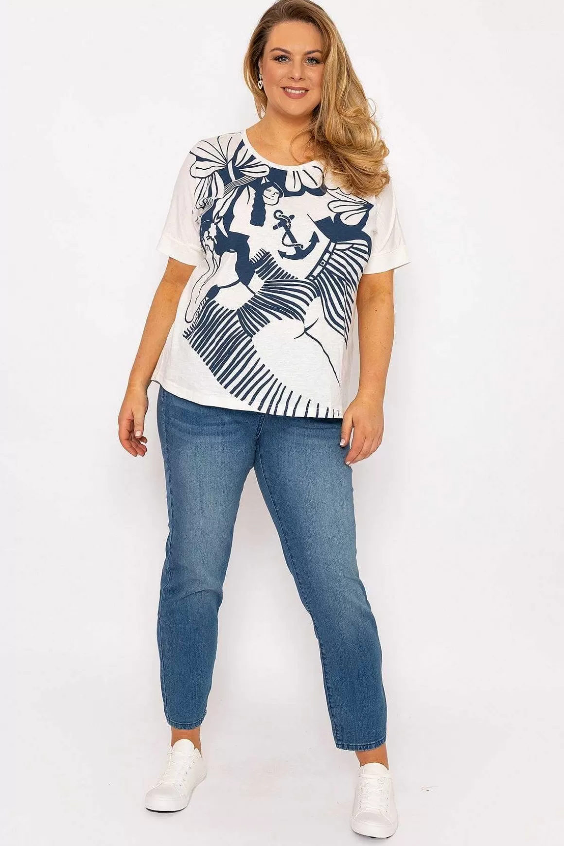 Ulla Popken Anchor Print Top In Off White Sale