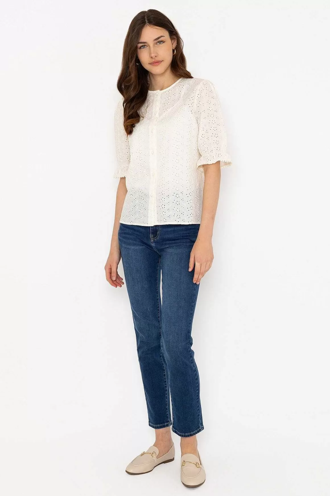 Rowen Avenue Anglaise Short Sleeve Blouse In Ivory Shop