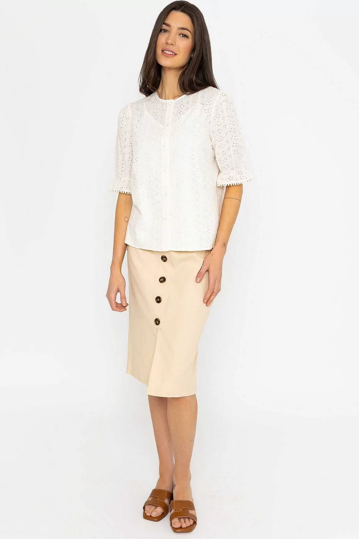 Rowen Avenue Anglaise Short Sleeve Blouse In Ivory Shop