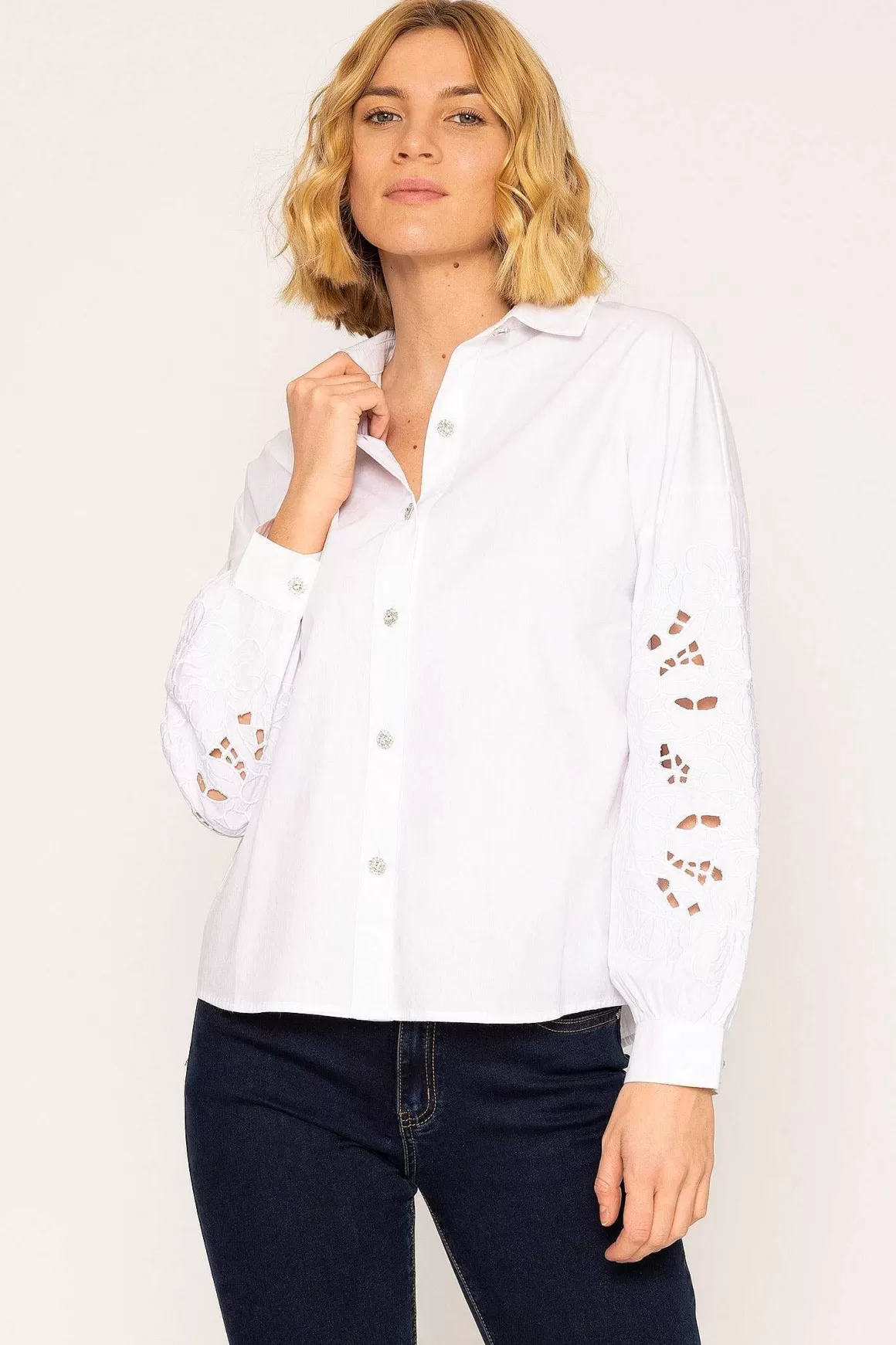 Rowen Avenue Anglaise Sleeve Blouse In White Best Sale