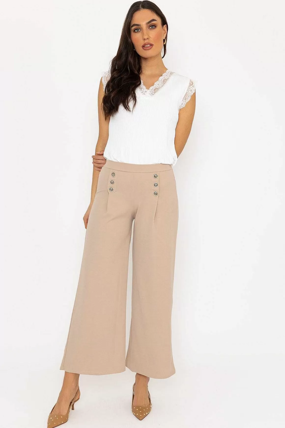 Pala D'oro Beige Wide Leg Scuba Trousers Beige Cheap