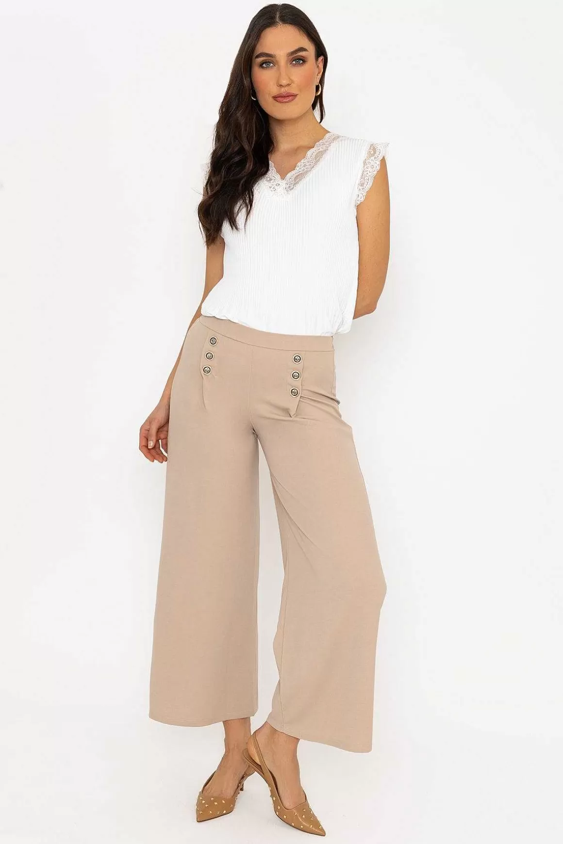 Pala D'oro Beige Wide Leg Scuba Trousers Beige Cheap