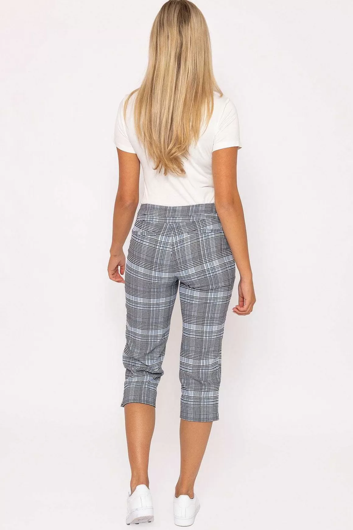 Kelly & Grace Weekend Bengaline Check Crop Pants In Blue Print Best