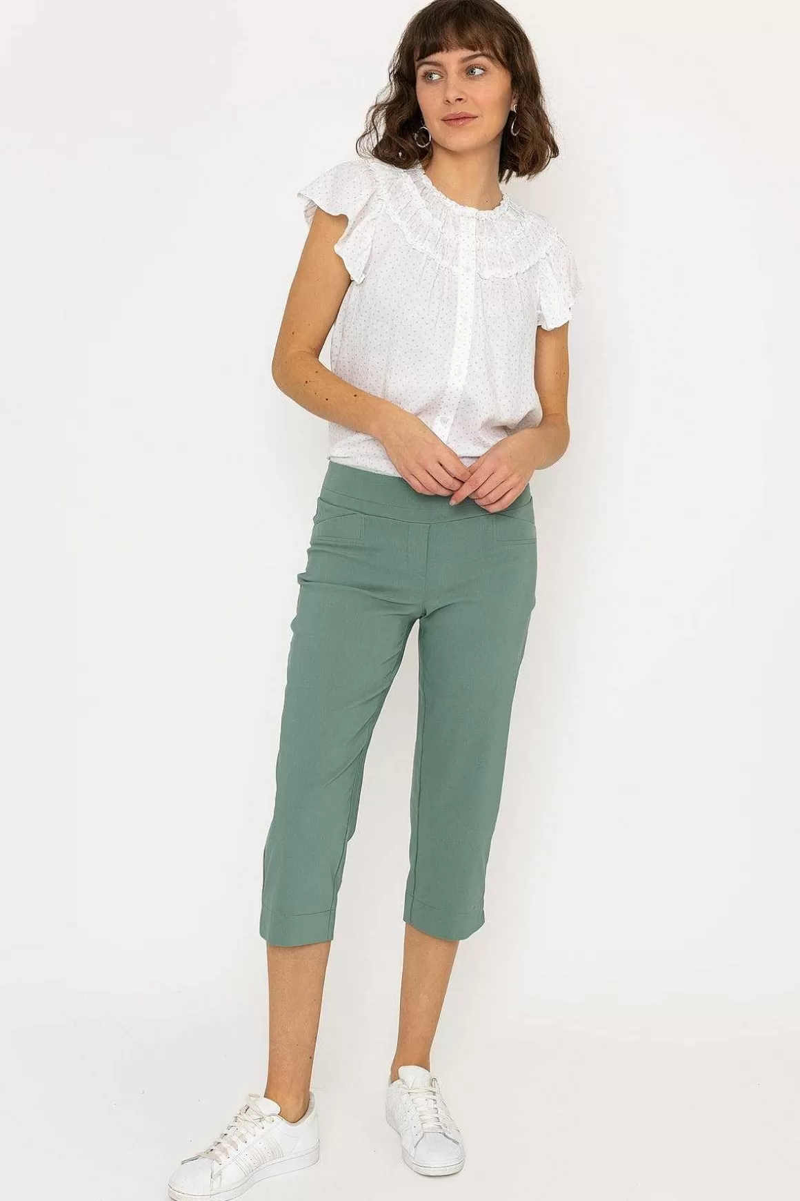 Kelly & Grace Weekend Bengaline Crop Pant In Khaki Fashion