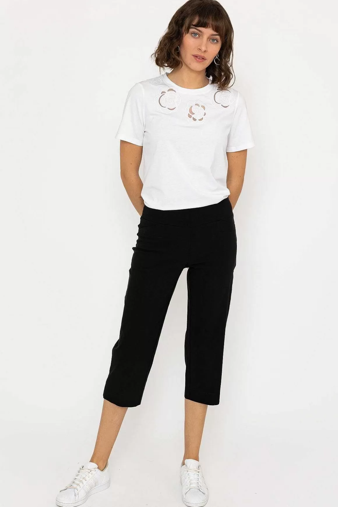 Kelly & Grace Weekend Bengaline Crop Pants In Black Cheap