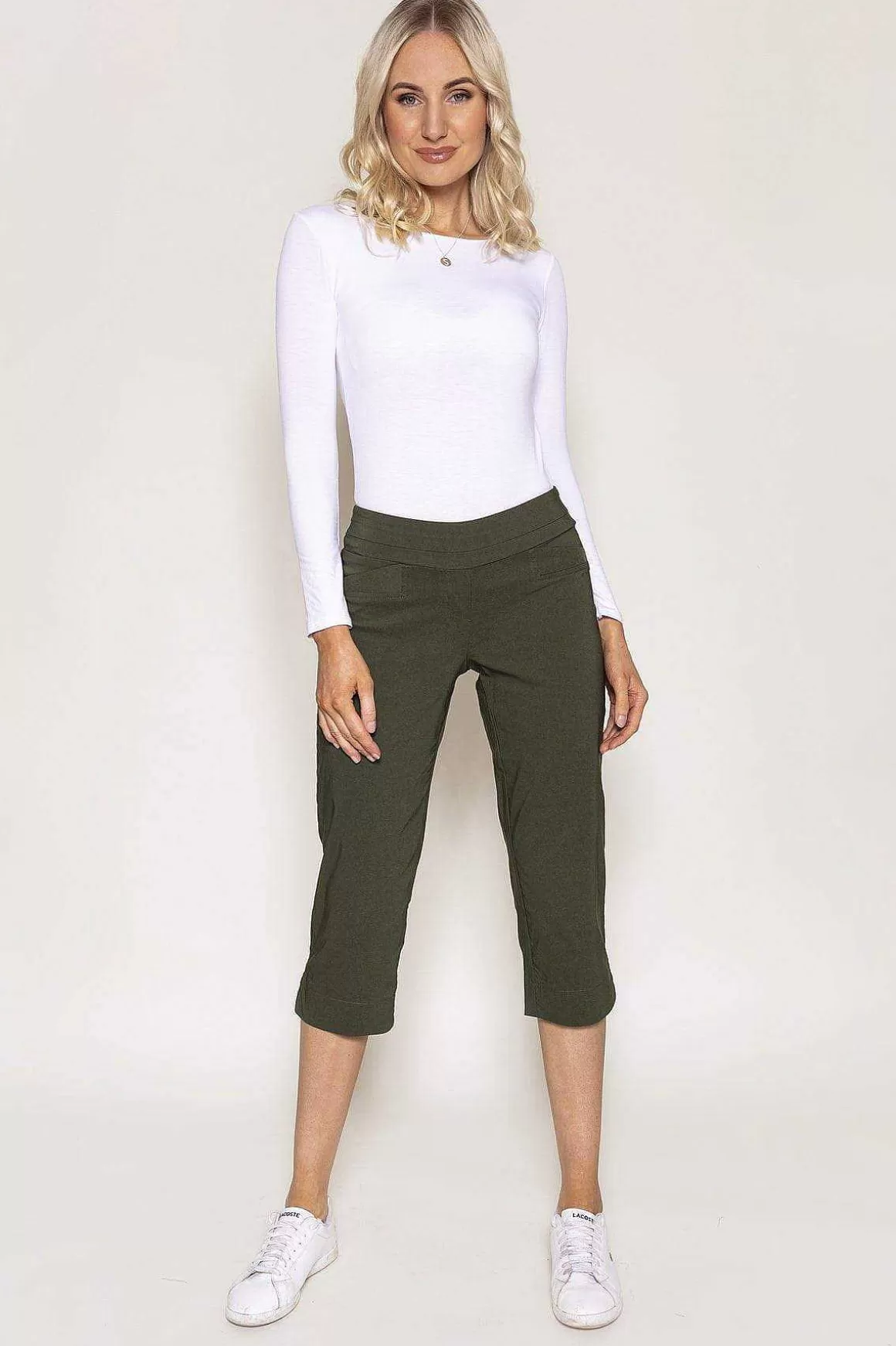 Kelly & Grace Weekend Bengaline Crop Pants In Khaki Cheap