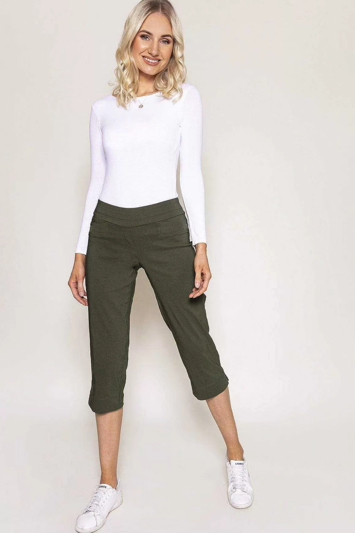 Kelly & Grace Weekend Bengaline Crop Pants In Khaki Cheap