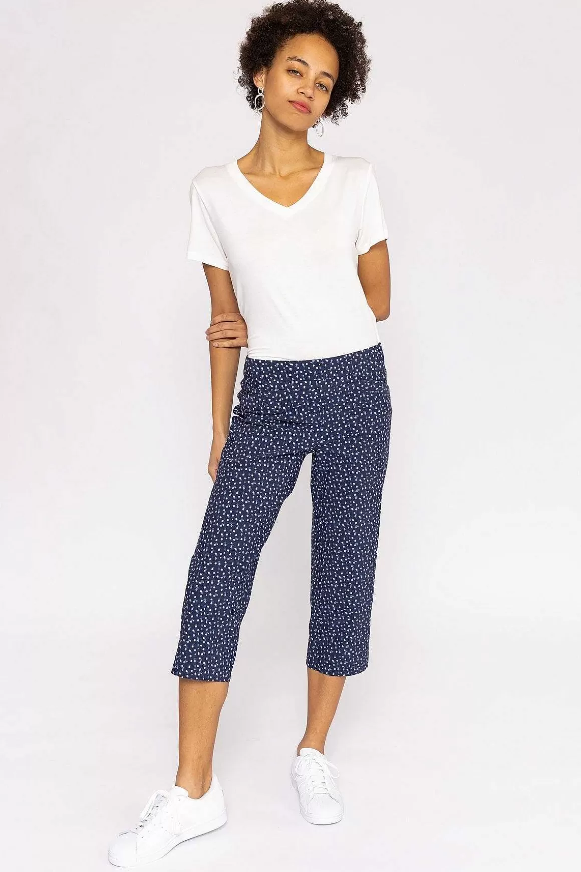 Kelly & Grace Weekend Bengaline Crop Pants In Navy Print New