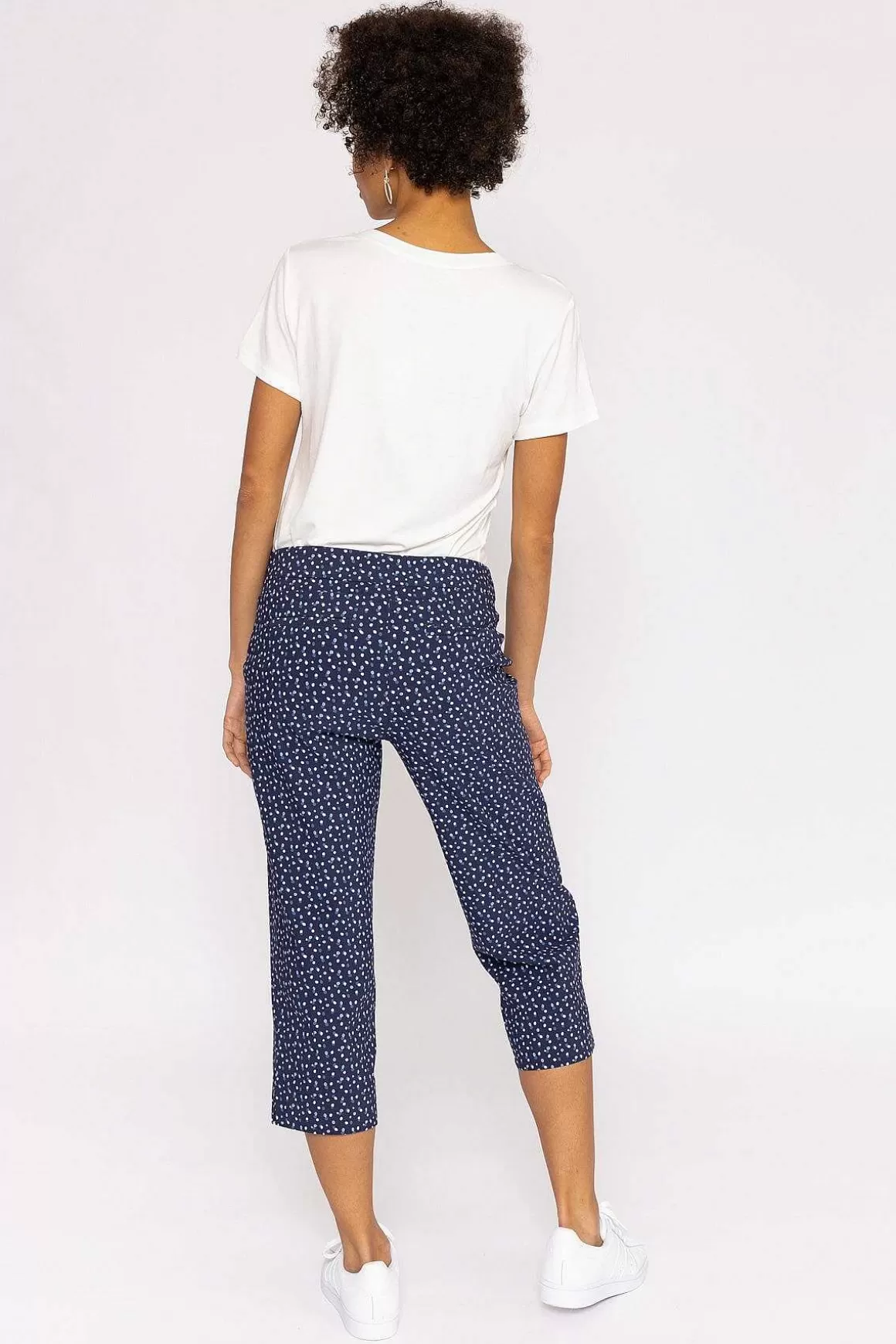 Kelly & Grace Weekend Bengaline Crop Pants In Navy Print New