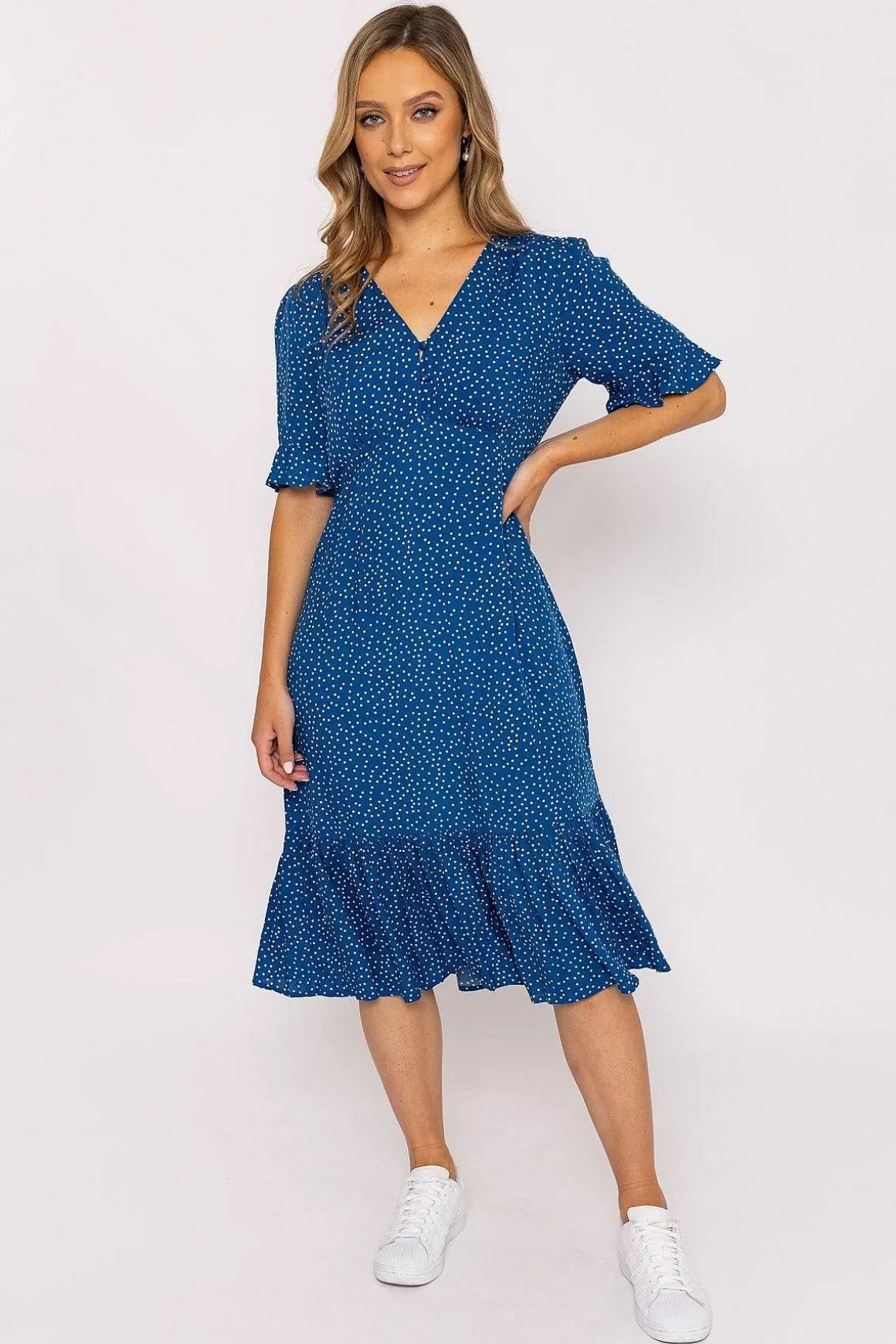 Rowen Avenue Betty Midi Dress In Blue Print Hot