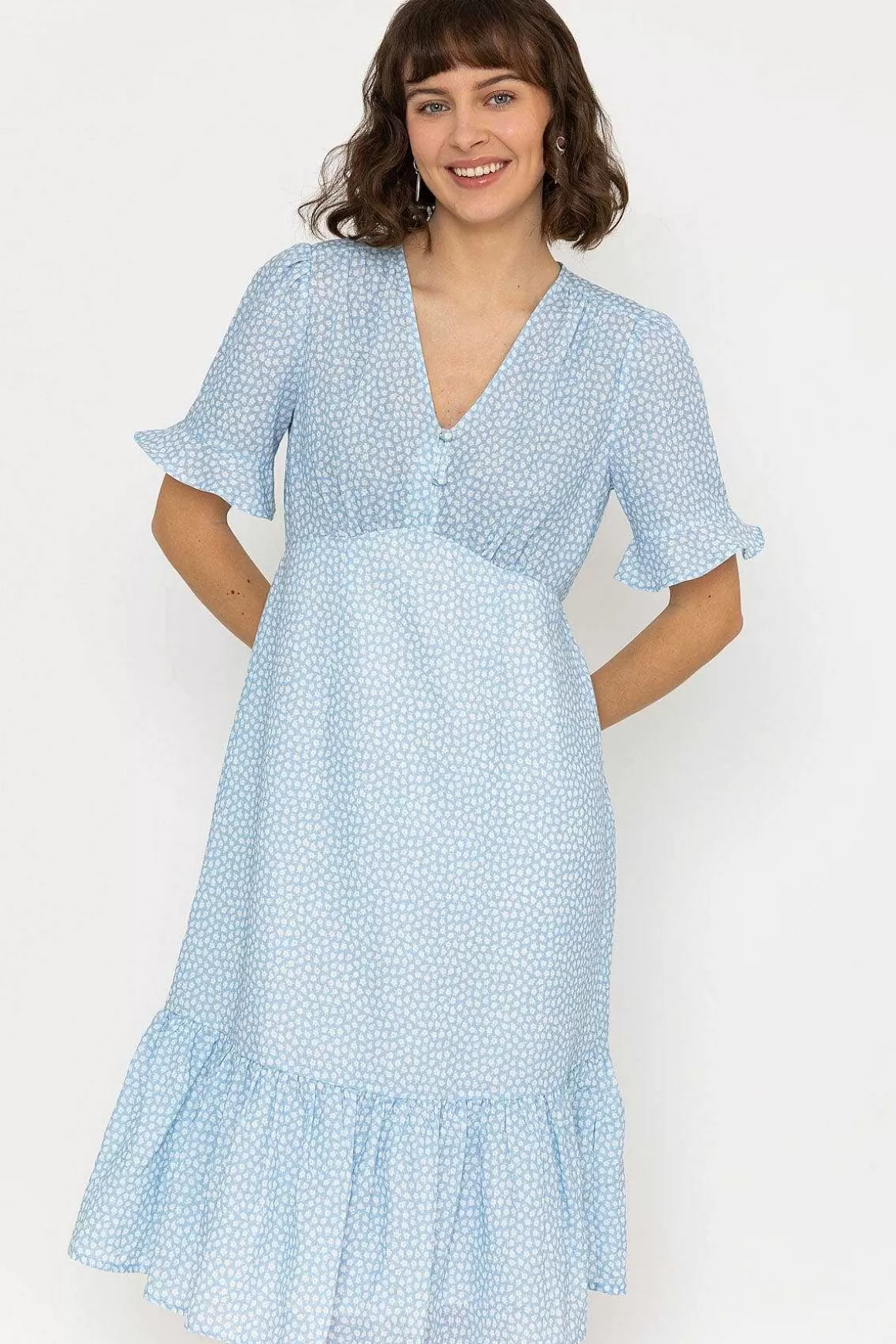 Rowen Avenue Betty Midi Dress In Light Blue Print Flash Sale