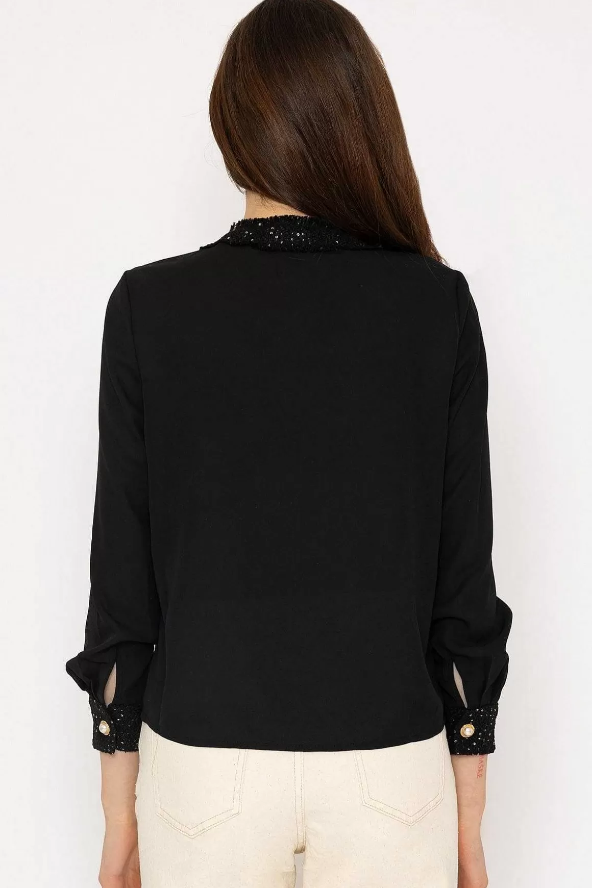 Elli White Black Fabric Detail Blouse Sale