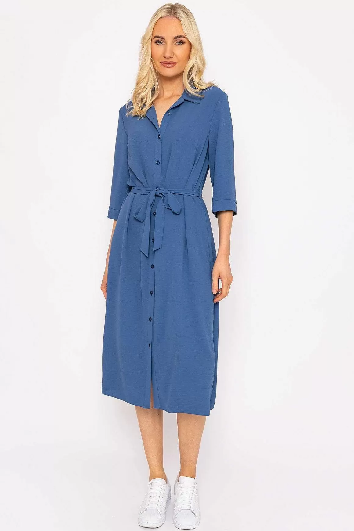 Rowen Avenue Blue Belted Shirt Dress Cheap