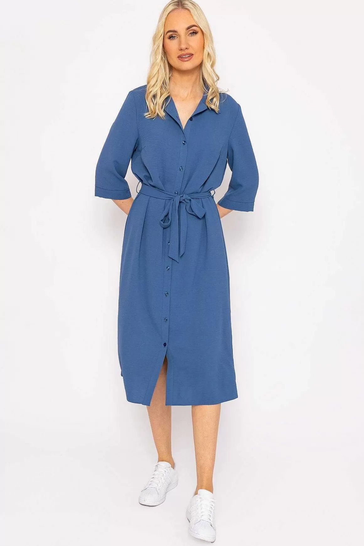 Rowen Avenue Blue Belted Shirt Dress Cheap