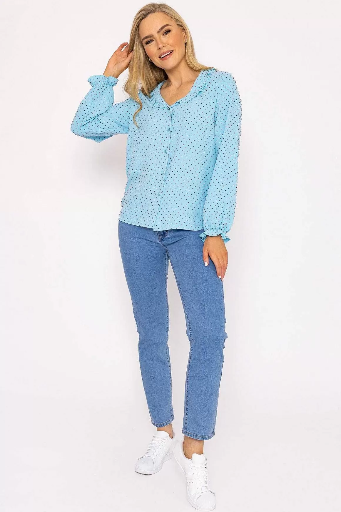 Rowen Avenue Blue Dobby Jacquard Blouse Online