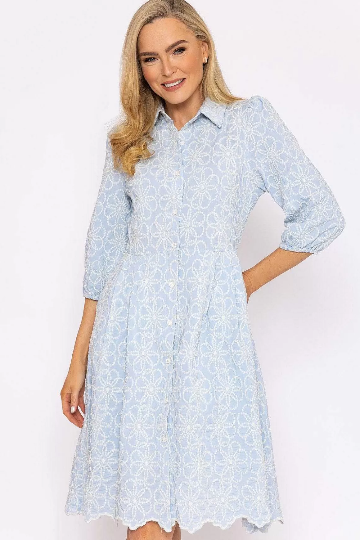 Rowen Avenue Blue Floral Embroidery Dress Best