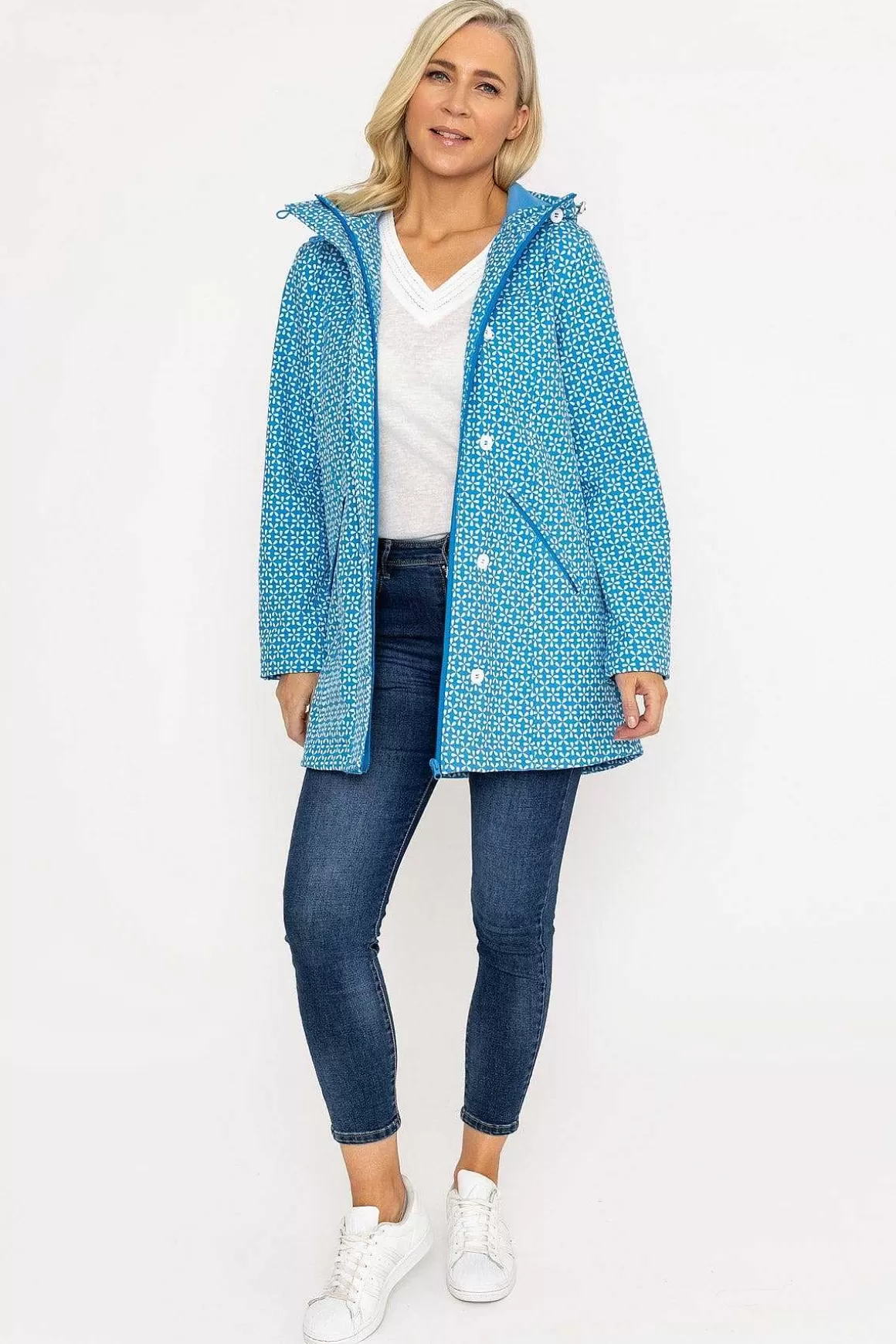 Voulez Vous Blue Geo Print Bonded Jacket Flash Sale