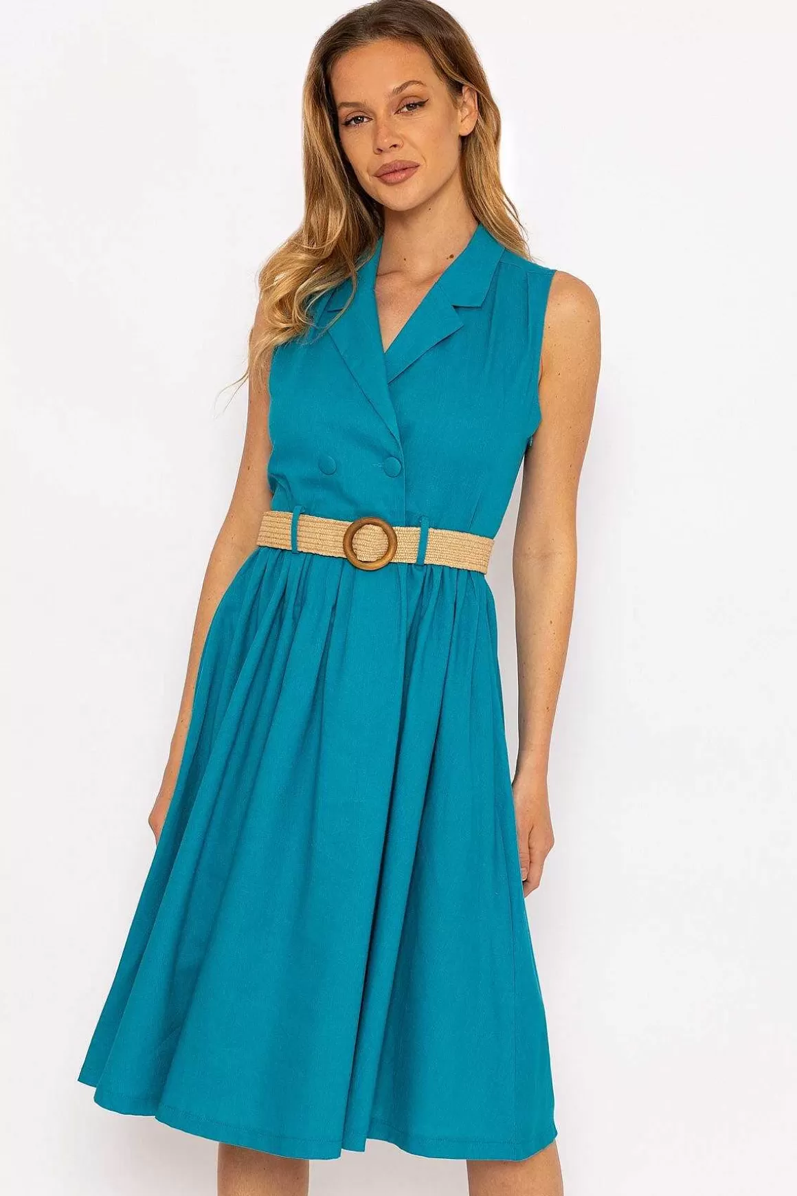 Rowen Avenue Blue Linen Sleeveless Shirt Dress Outlet