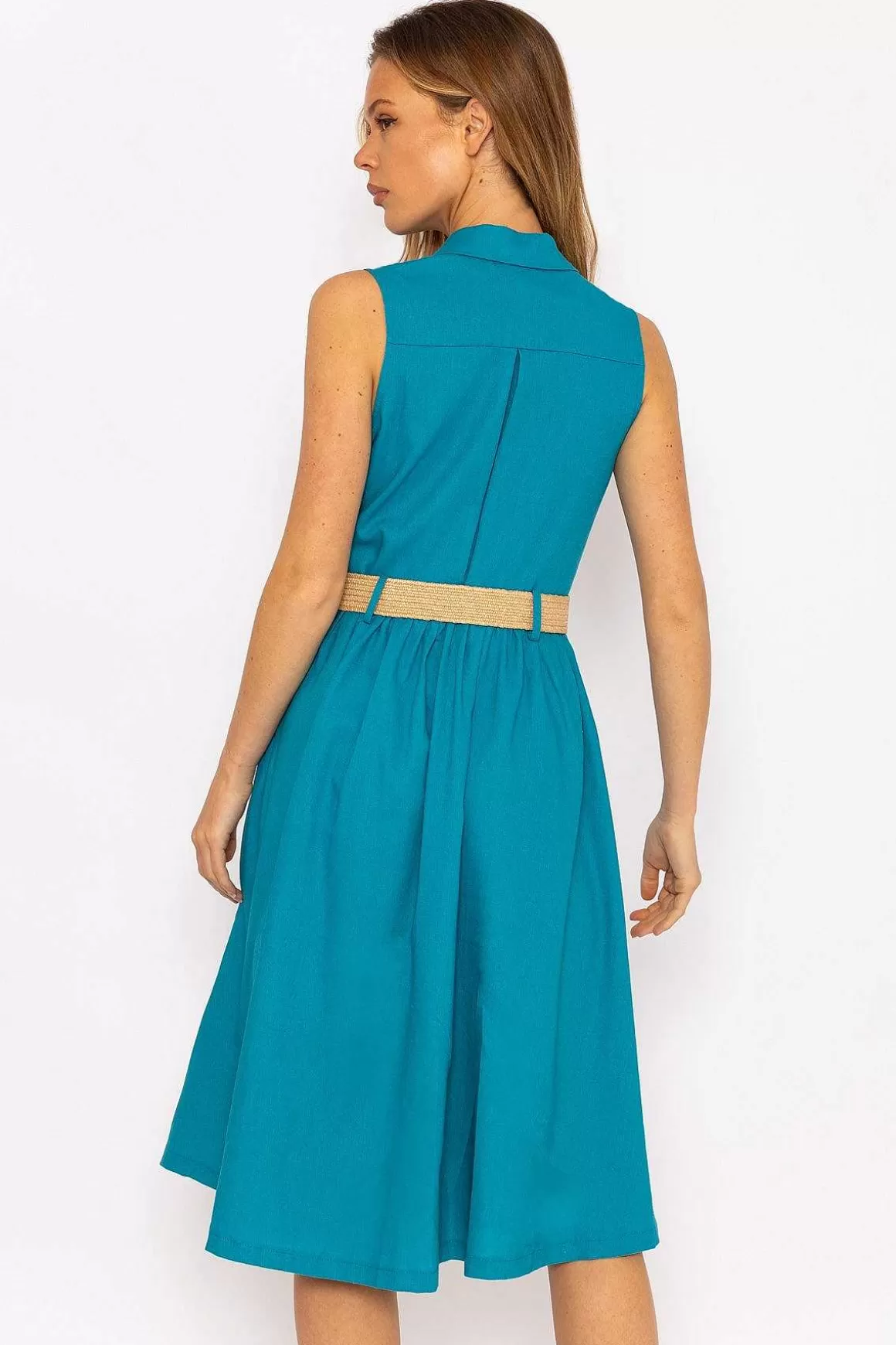 Rowen Avenue Blue Linen Sleeveless Shirt Dress Outlet