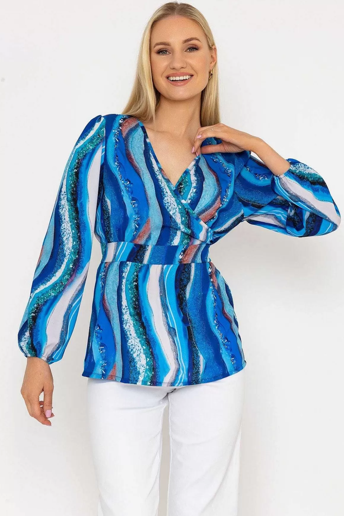 Pala D'oro Blue Peplum Top Cheap