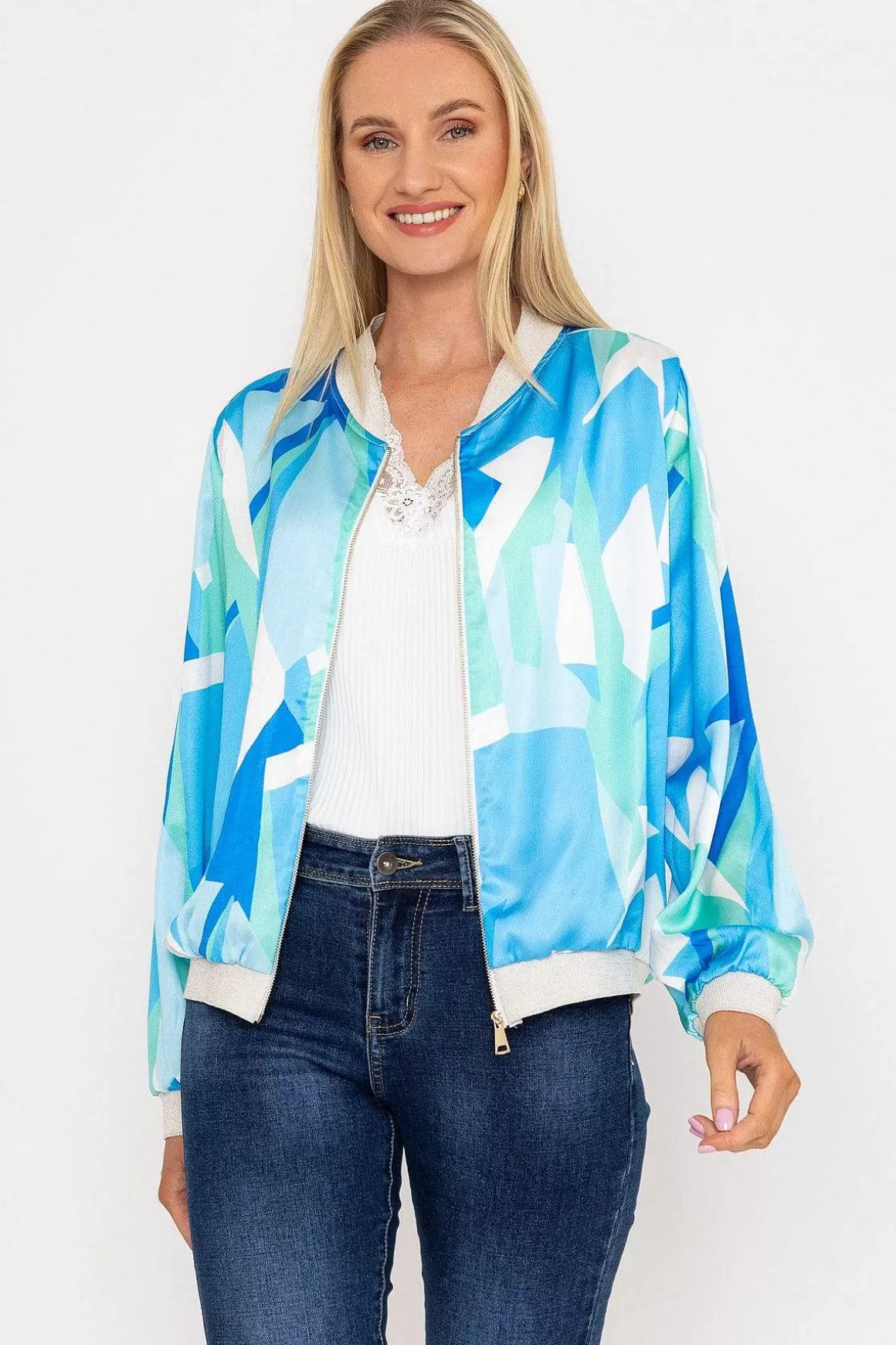 Pala D'oro Blue Printed Bomber Jacket Cheap