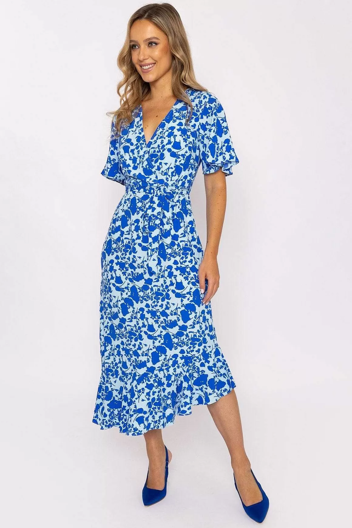 Nova of London Blue Ruffle Wrap Midi Dress Online