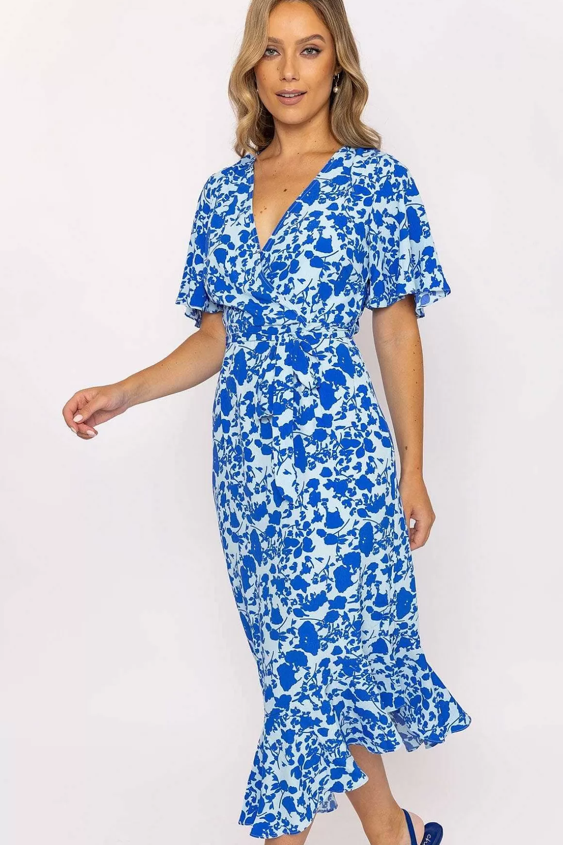 Nova of London Blue Ruffle Wrap Midi Dress Online