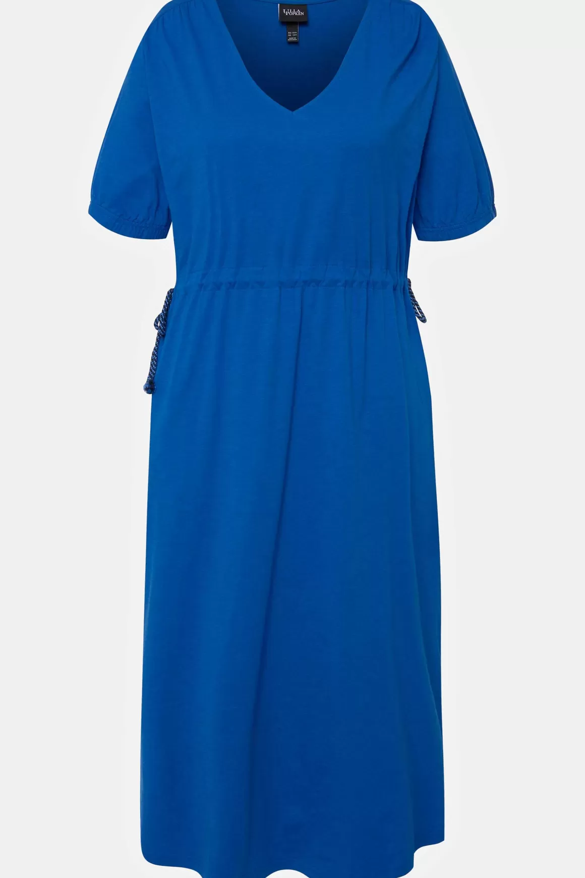 Ulla Popken Blue Short Sleeve Drawstring Waist Midi Dress Outlet