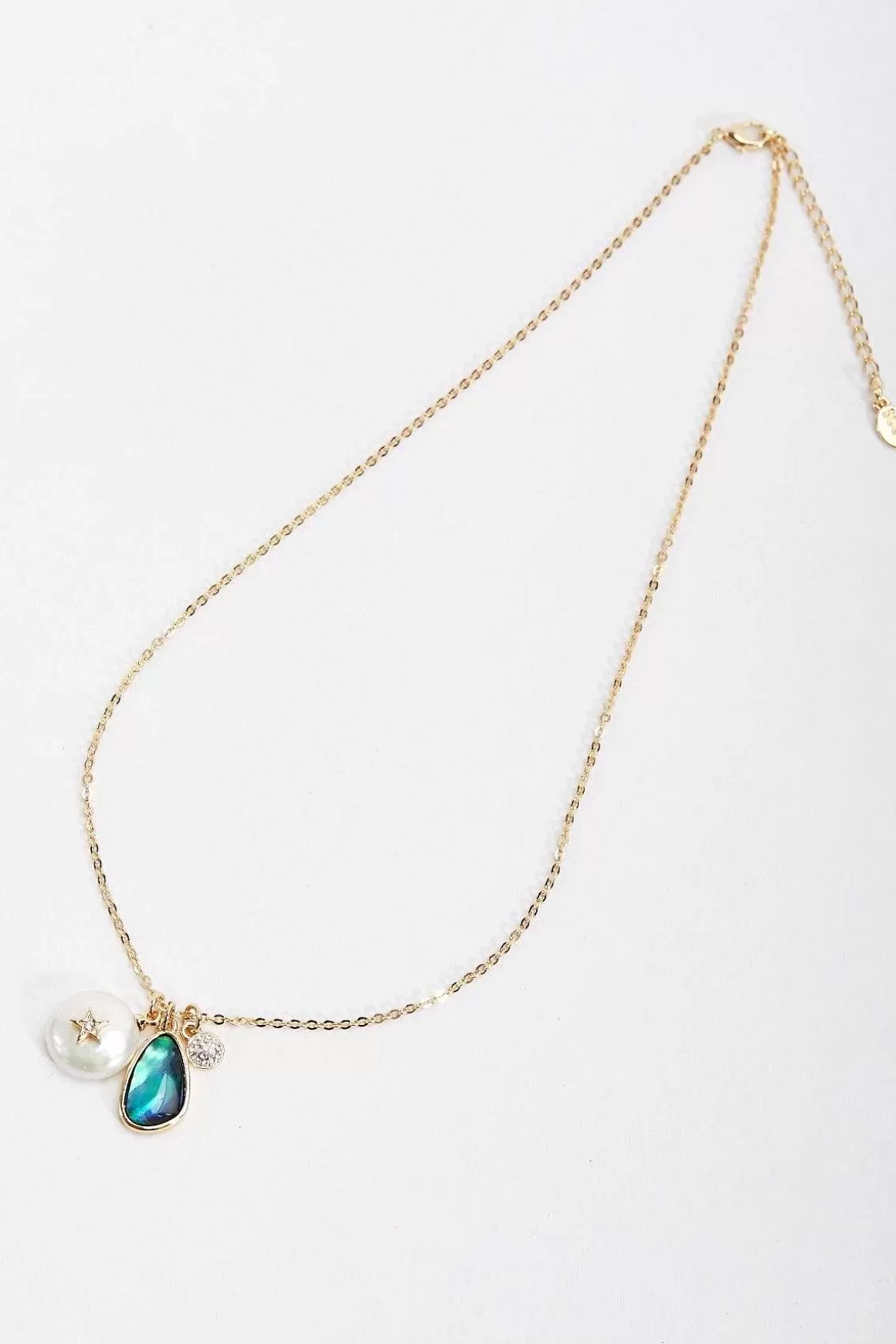 Soul Jewellery Blue Stone And Pearl Gold Charm Necklace Sale