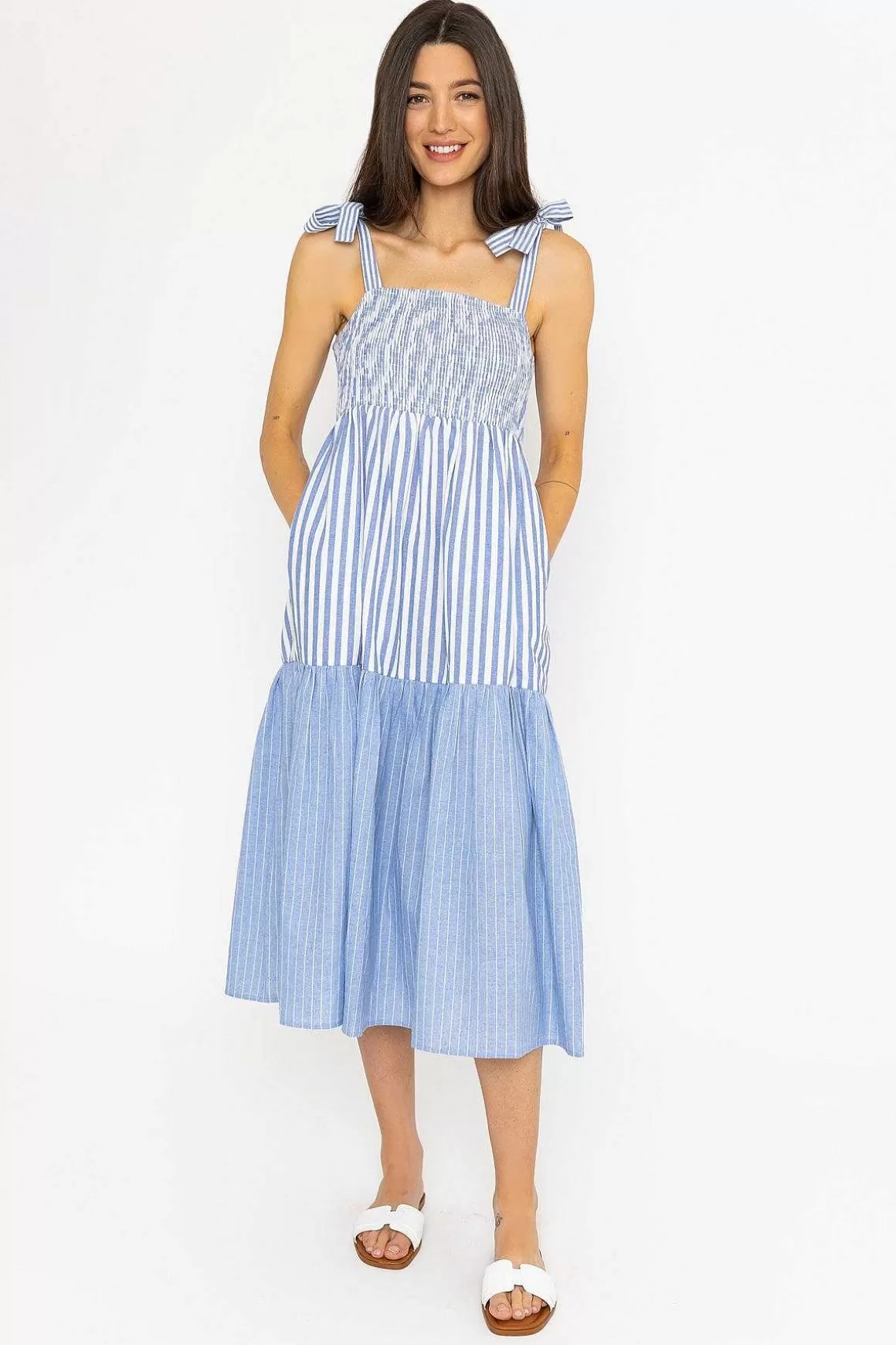 Rowen Avenue Blue Stripe Midi Dress Fashion