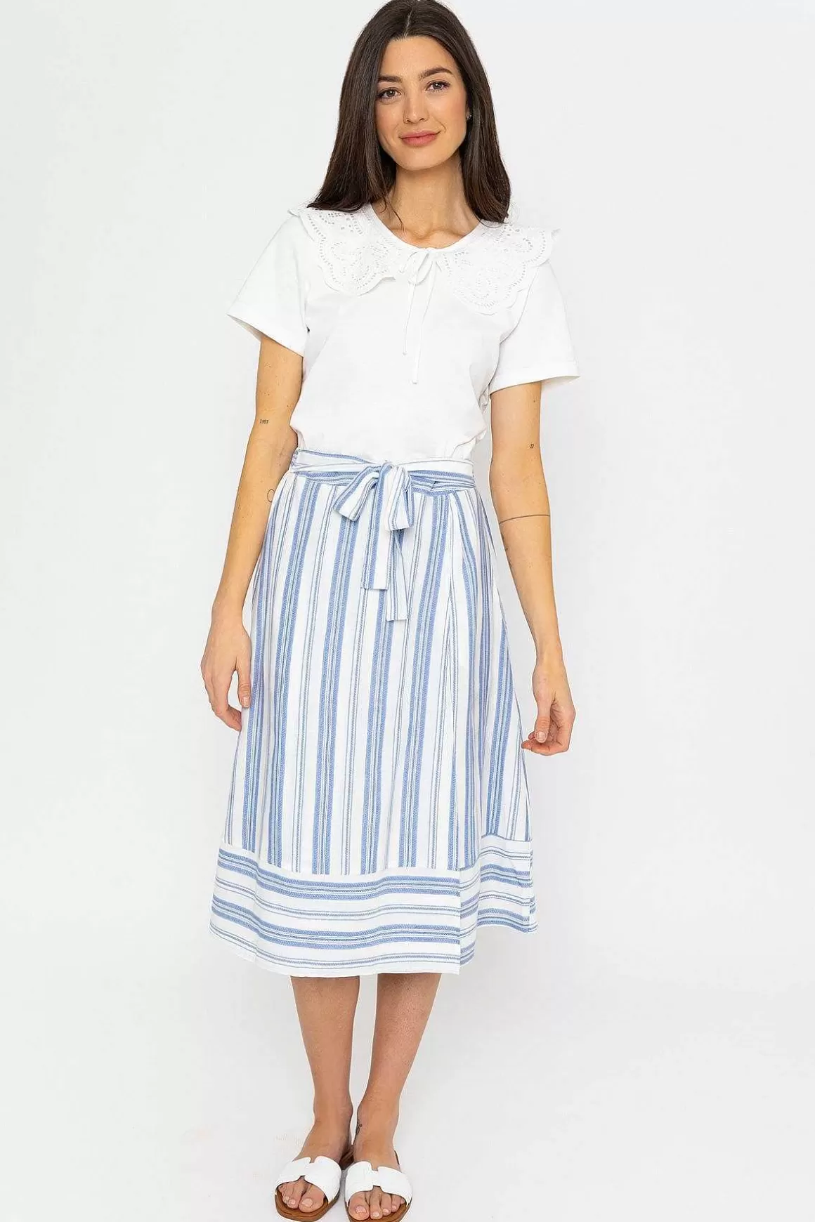 Rowen Avenue Blue Stripe Midi Skirt With Tie Discount