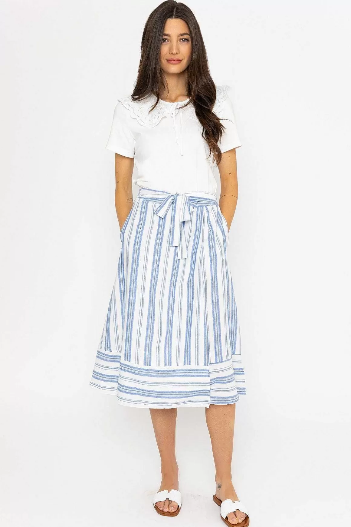 Rowen Avenue Blue Stripe Midi Skirt With Tie Discount