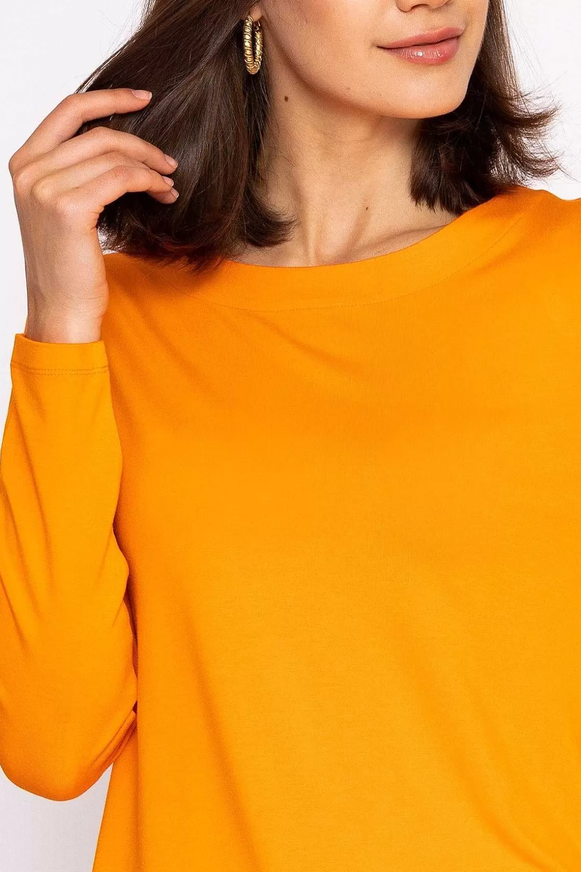 Kelly & Grace Weekend Boat Neck Top In Orange Hot