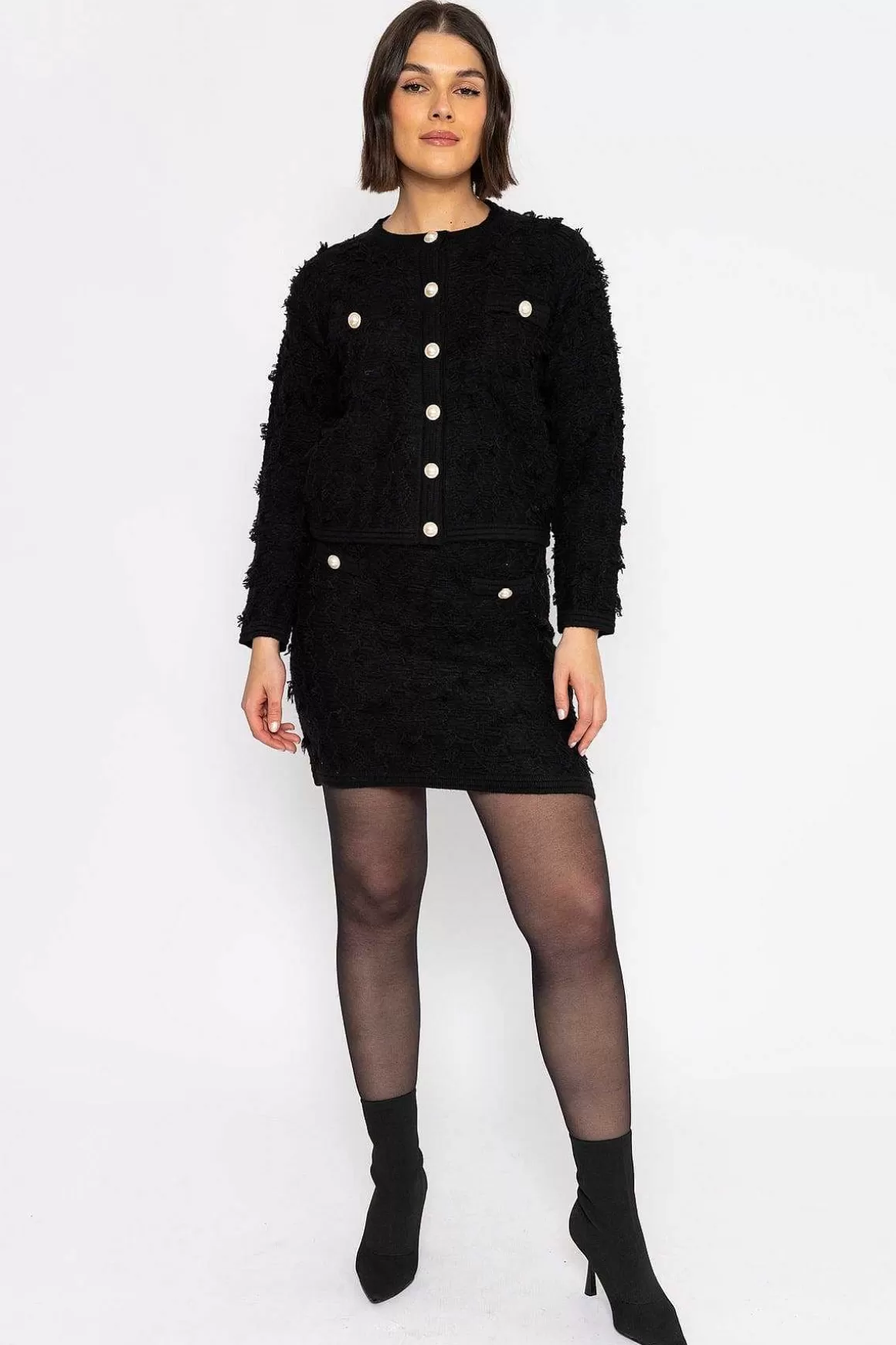 Elli White Boucle Jacket In Black Store