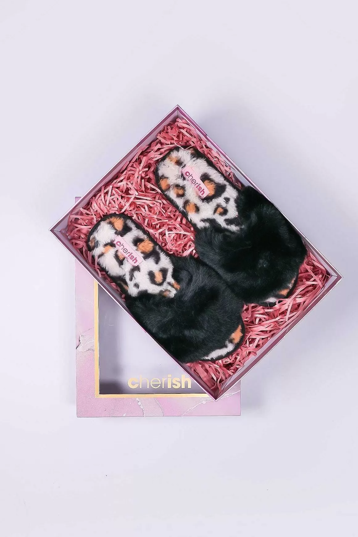 Cherish Accessories Boxed Black Animal Faux Fur Slipper Cheap