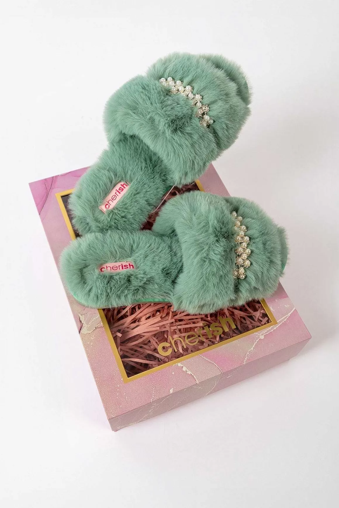 Cherish Accessories Boxed Embellished Slippers In Green Cheap