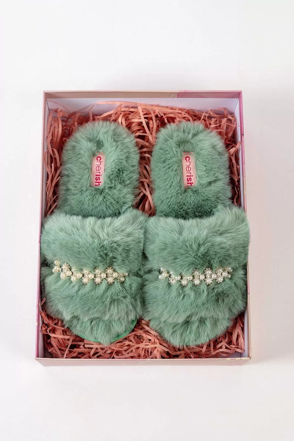 Cherish Accessories Boxed Embellished Slippers In Green Cheap