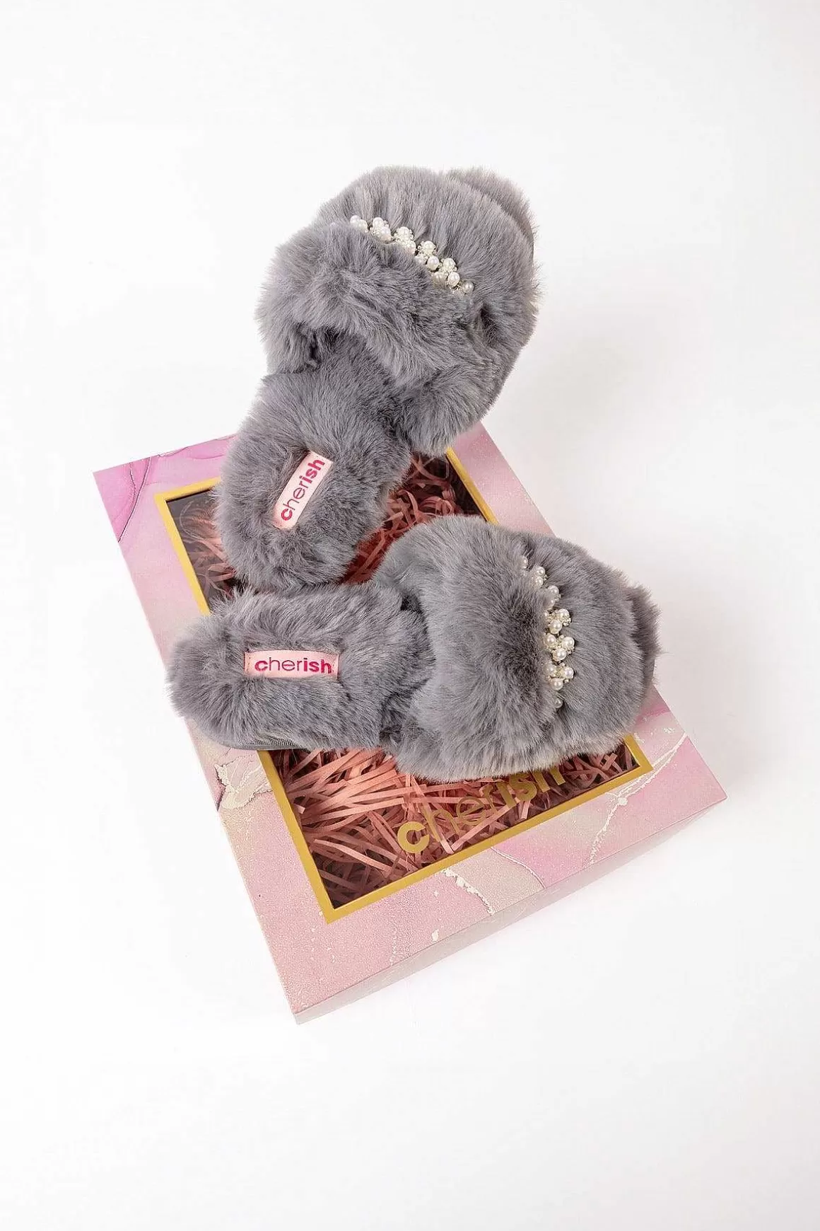 Cherish Accessories Boxed Embellished Slippers In Grey Store