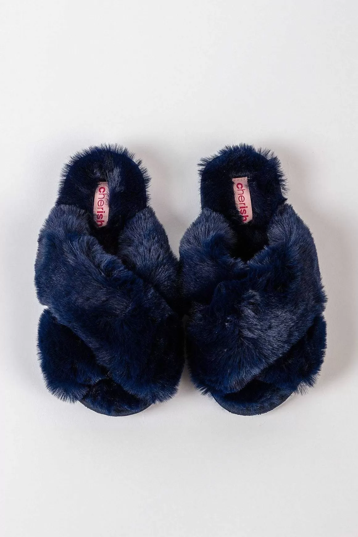 Cherish Accessories Boxed Navy Faux Fur Quilted Slippers Shop